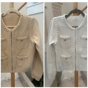 Ivory & Beige Structured Knit Cardigan Bundle | Gold Tone Crest Buttons / Small